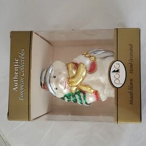 PoLa Ornament Mouth Blown Glass 5" Bear Snowman Hand Painted